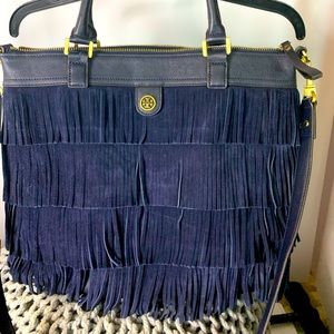 Tory Burch Navy Fringe Shoulder Bag